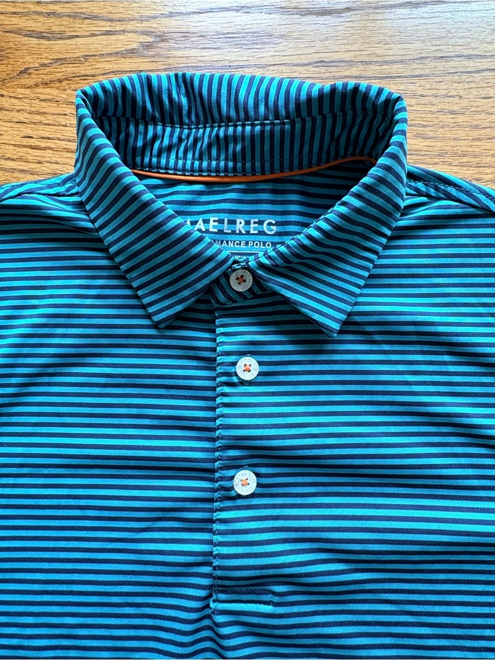 Maelreg Teal and Navy Performance Striped Polo- boys 14/16 - Picture 2 of 11